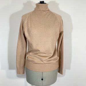 Vintage Camel Beige Thin Turtleneck Sweater Zip Dayne Taylor Large Medium  Soft